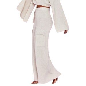 House Of CB McKenzie Ribbed Knit Wide Leg Utility Trousers